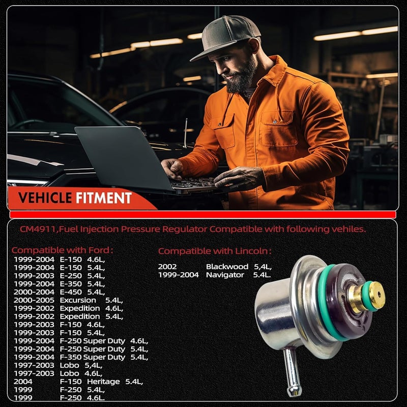KCGLOBAL Fuel Injection Pressure Regulator CM4911 Compatible with Ford,E-150,E-250,E-350,E450,Excursion,Expedition,F-150 Heritage,F-250,F-250 Super Duty,F-350 Super Duty - Image 2